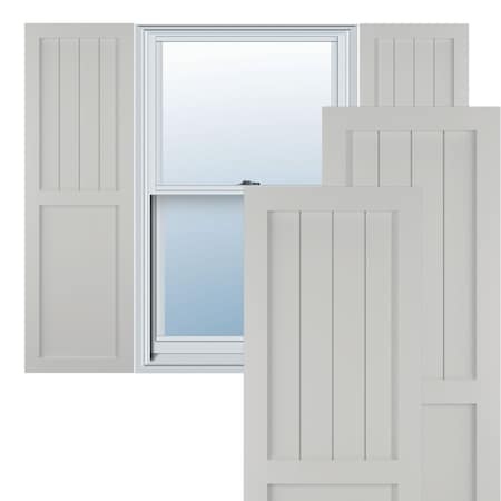 True Fit PVC Farmhouse/Flat Panel Combination Fixed Mount Shutters, Hailstorm Gray, 18W X 46H